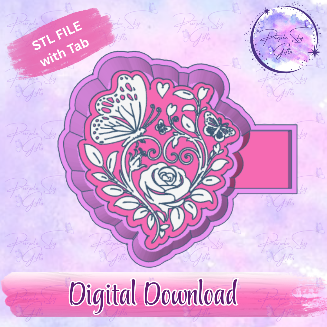 Butterfly Heart With Flowers Mold Housing STL Digital File