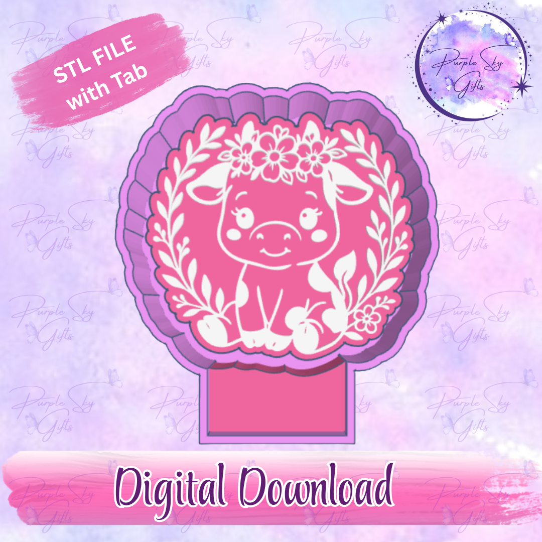 Floral Wreath Cow Freshie Mold Housing STL Digital File