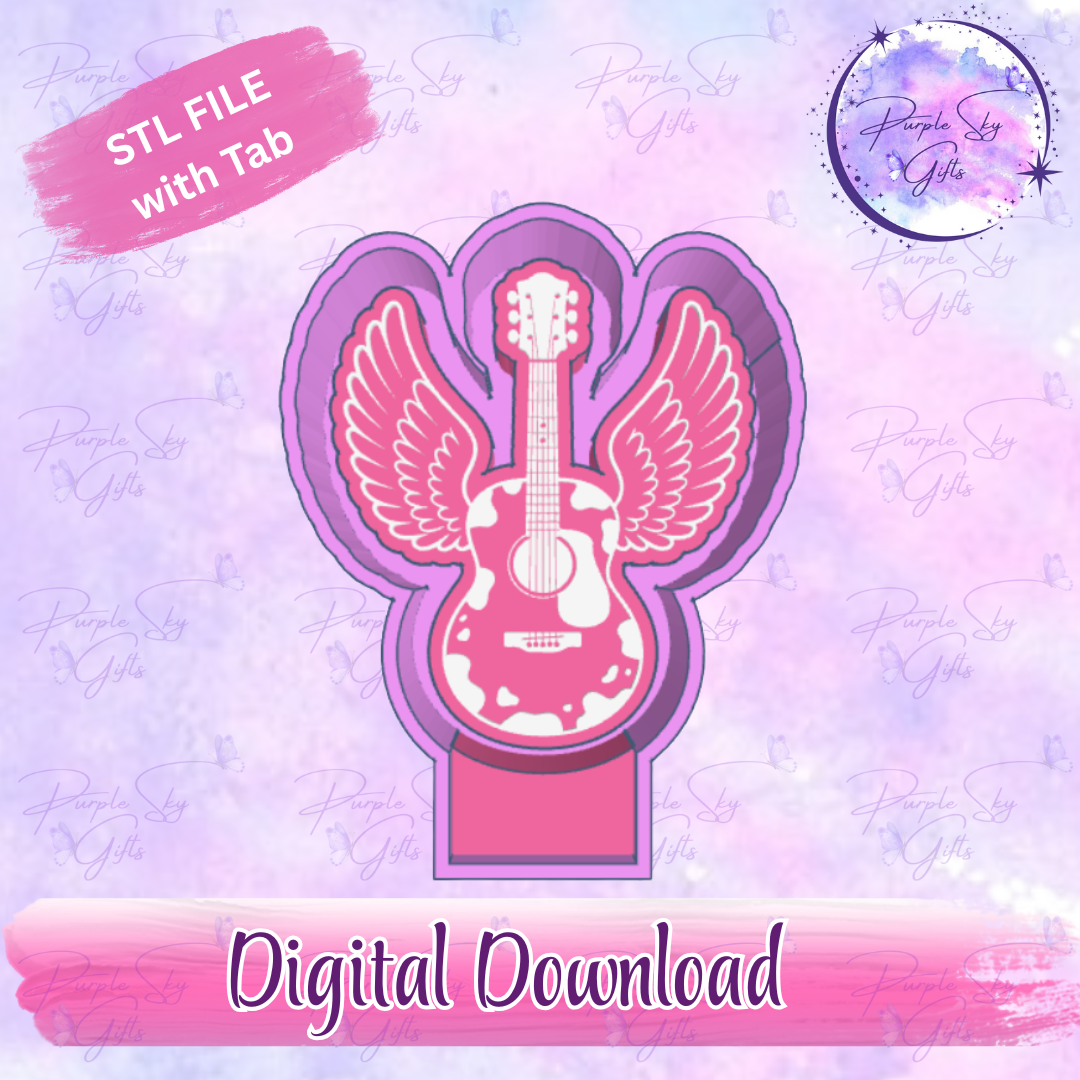 Cow Print Winged Guitar Mold Housing STL Digital File
