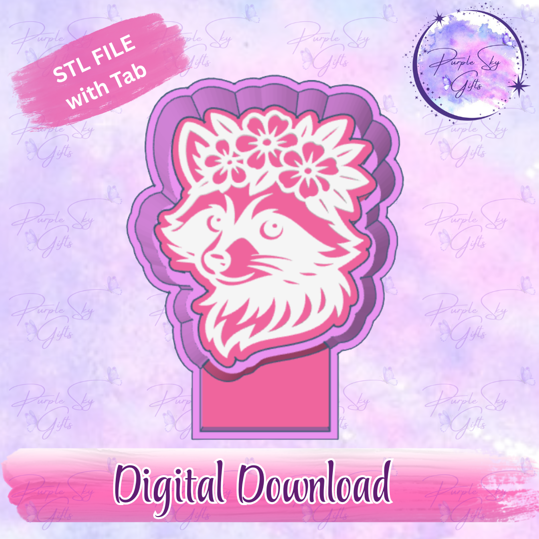 Floral Raccoon Freshie Mold Housing STL Digital File