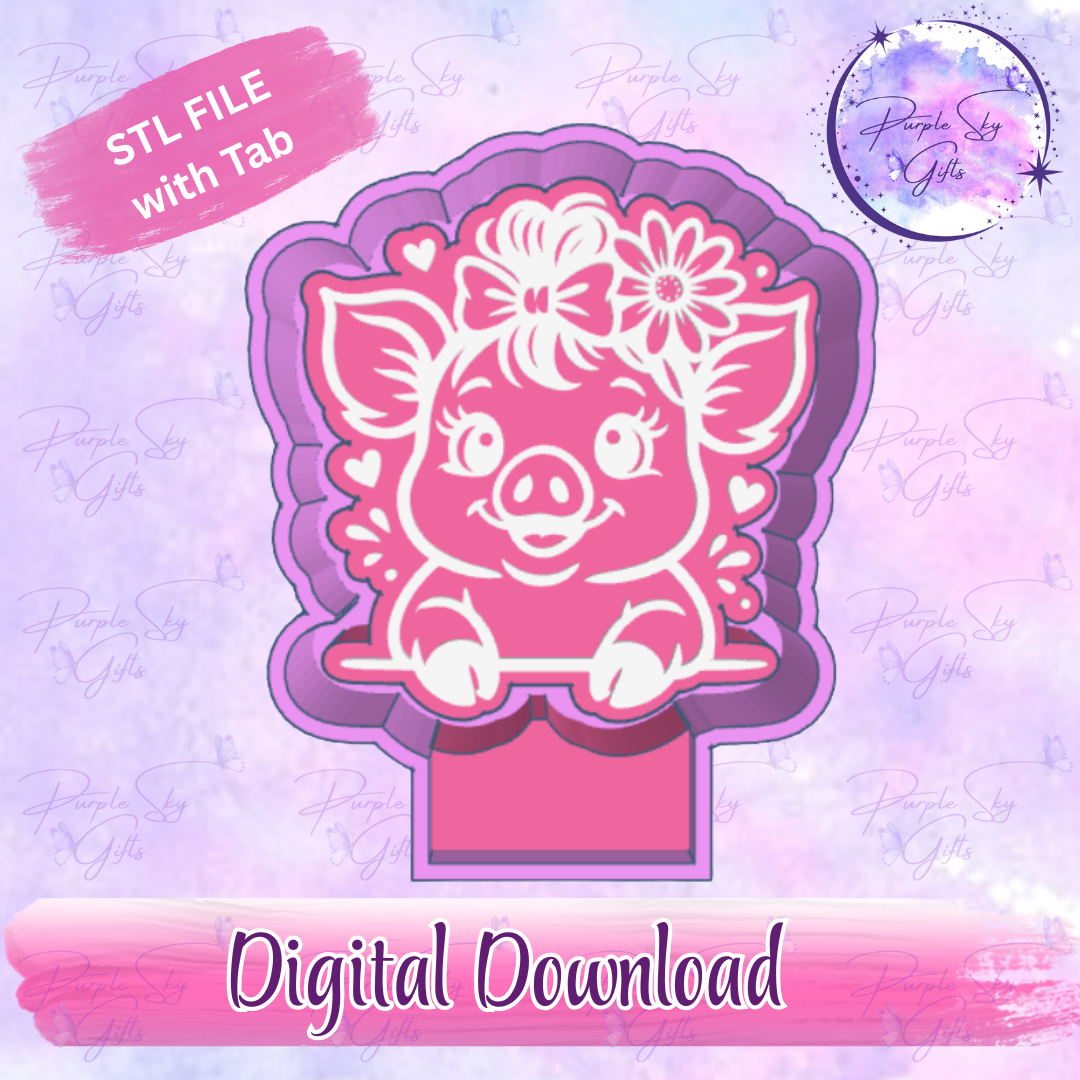 Cute Pig with Bun Freshie Mold Housing STL Digital File