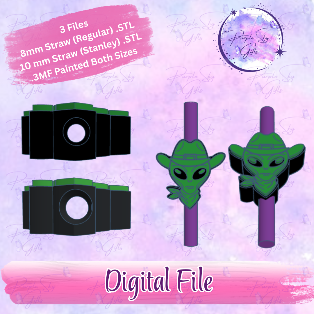 Cowboy Alien 8mm and 10mm STL and 3MF DIGITAL FILES For Straw Topper