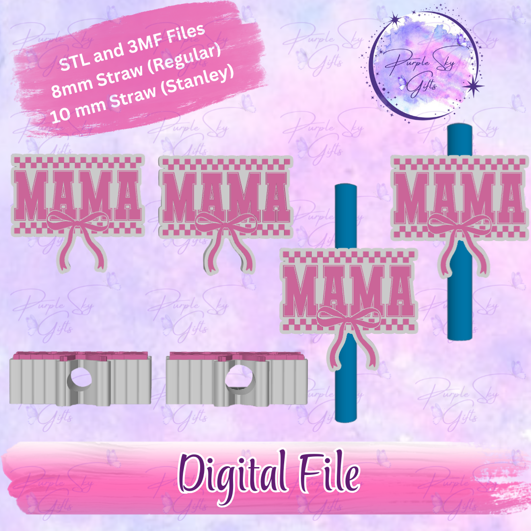 Checkered Print Mama 8mm and 10mm STL and 3MF DIGITAL FILES For Straw Topper