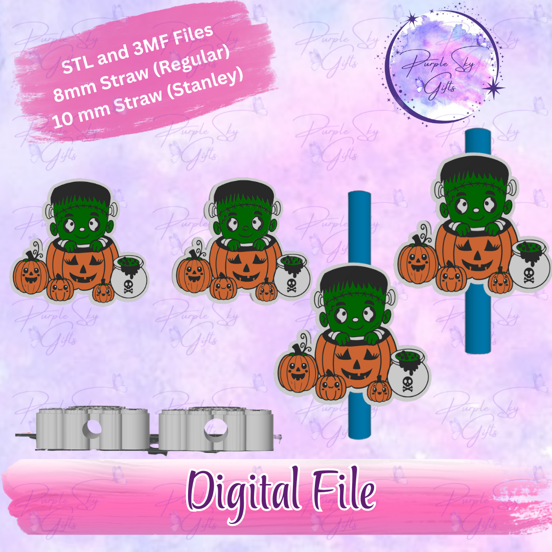 Pumpkin Patch Baby Frankenstein 8mm and 10mm STL and 3MF DIGITAL FILES For Straw Topper