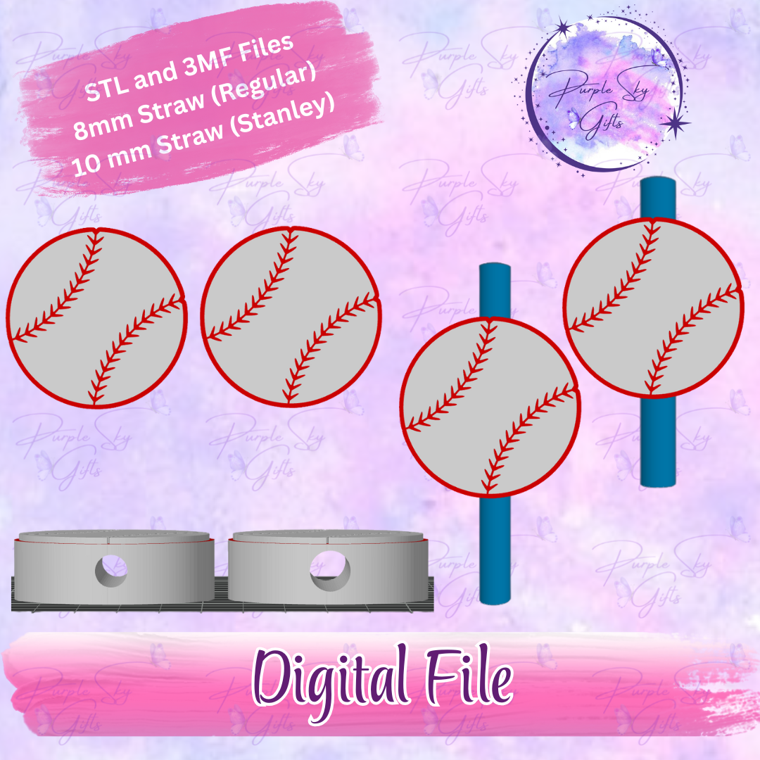 Baseball 8mm and 10mm STL and 3MF DIGITAL FILES For Straw Topper
