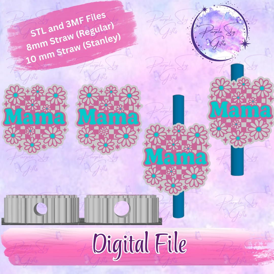 Floral Mama 8mm and 10mm STL and 3MF DIGITAL FILES For Straw Topper