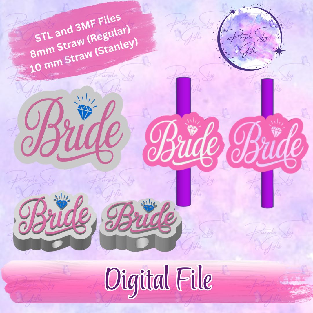 Bride Diamond 8mm and 10mm STL and 3MF DIGITAL FILES For Straw Topper