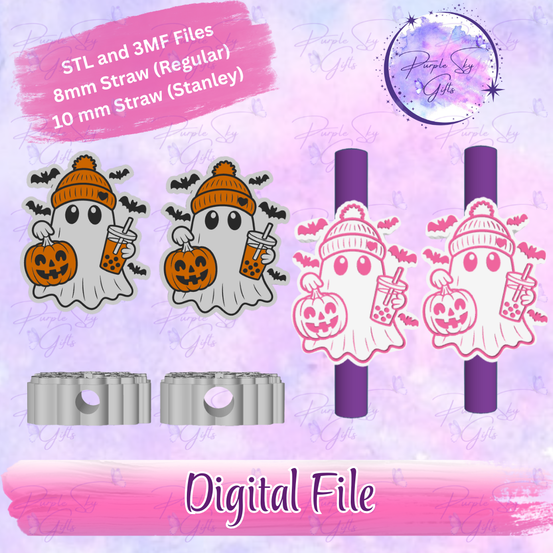 Bubble Tea Halloween Ghost 8mm and 10mm STL and 3MF DIGITAL FILES For Straw Topper