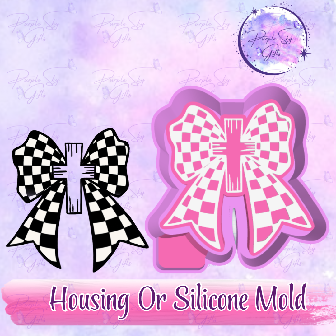 Checkered Print Bow With Cross - Faith Bow Freshie Mold Housing or Silicone Mold