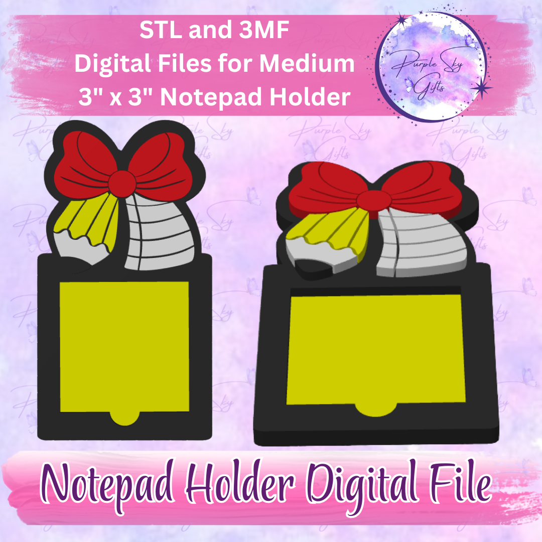 Teacher Round Pencil Bow Notepad Holder Digital STL and 3MF Files - Medium Design