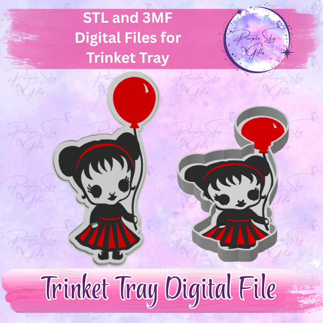 Creepy Gothic Doll With Balloon Trinket Tray Digital STL and 3MF Files