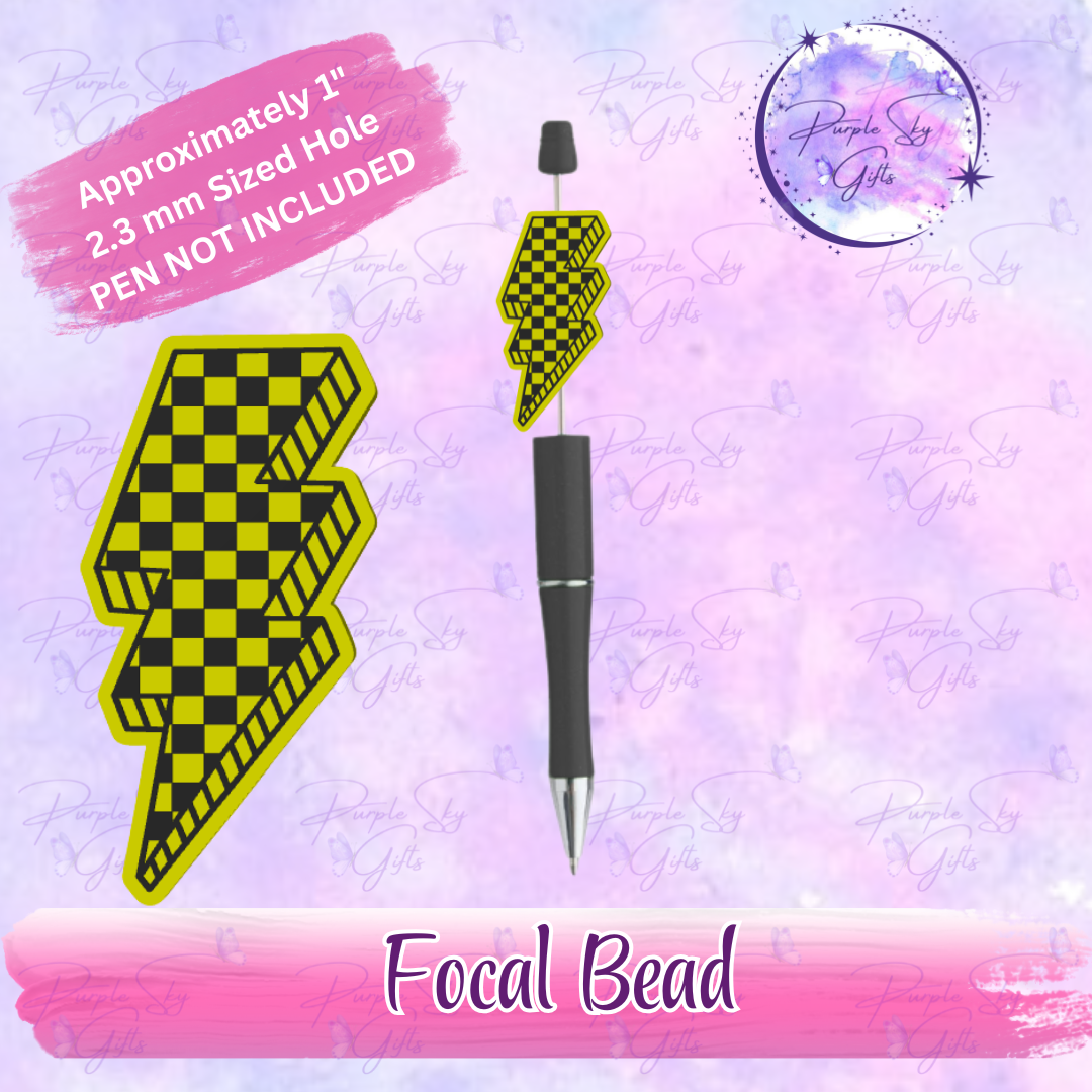 Checkered Print Lightening Bolt Focal Bead