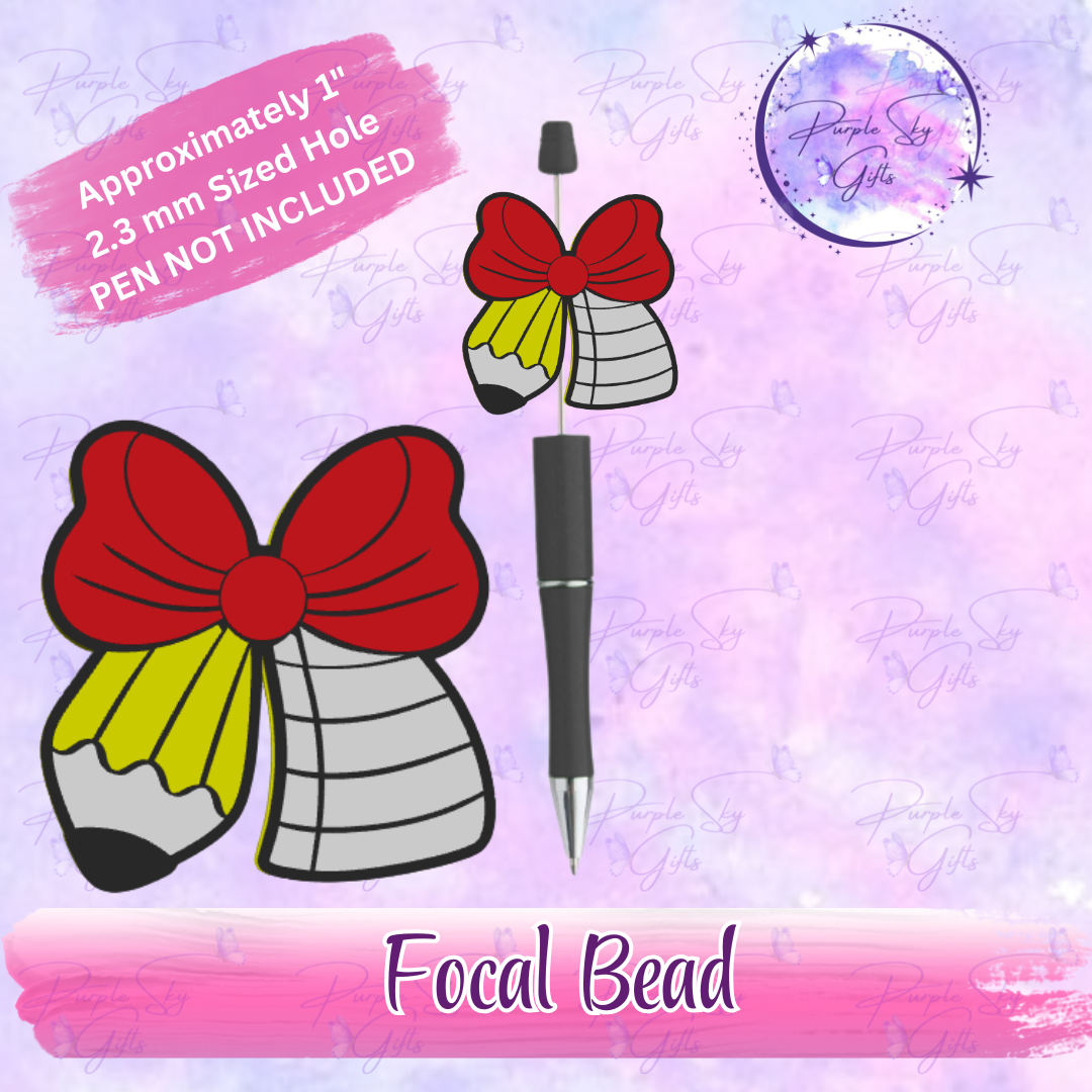 Teacher Round Pencil Bow Focal Bead