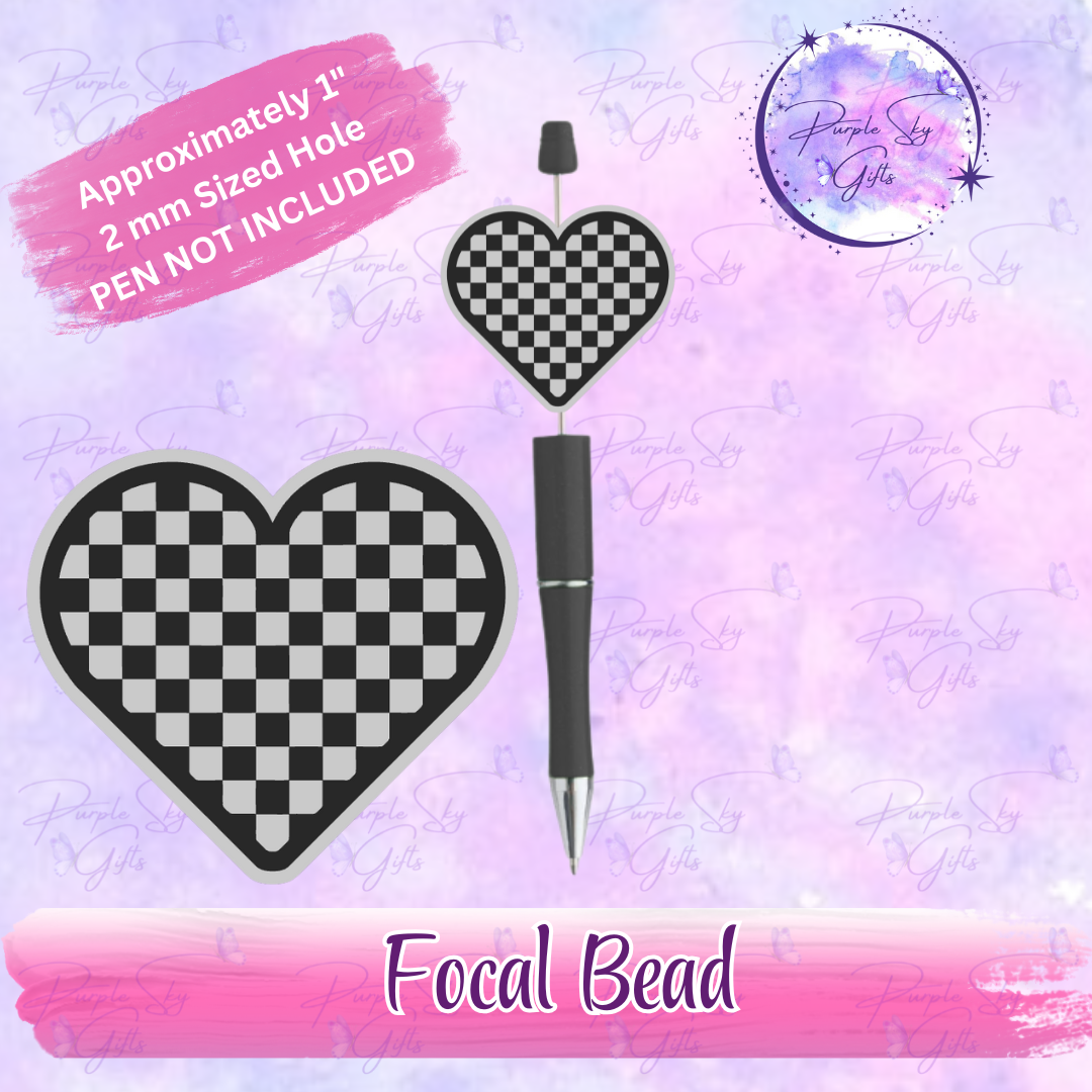 Checkered Print Heart Focal Bead