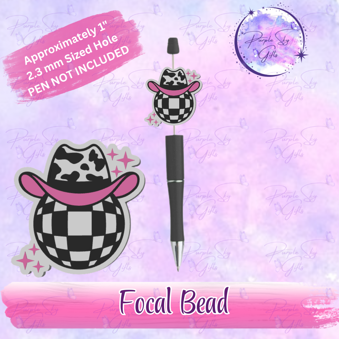 Disco Ball Cow Print Hat Focal Bead