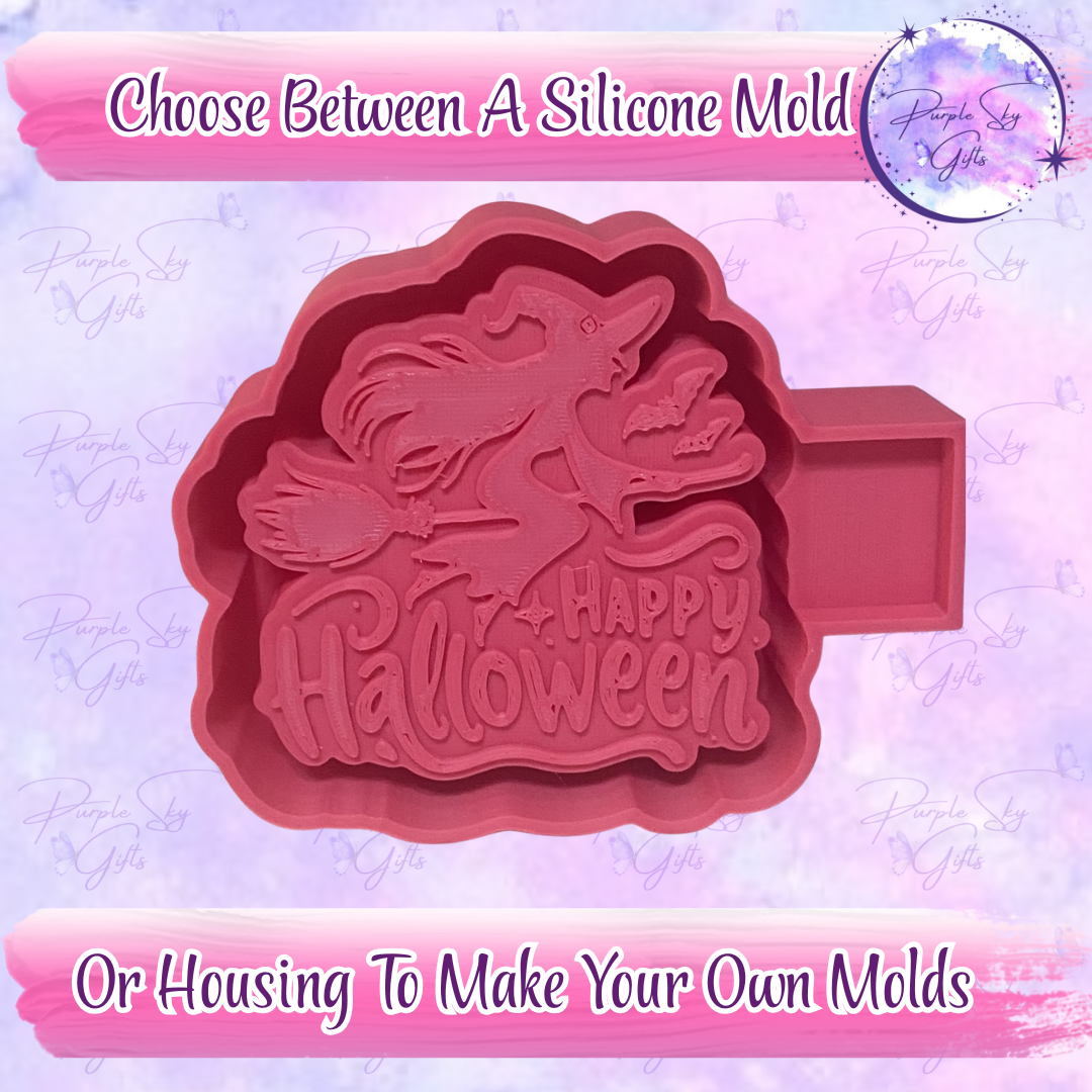 Happy Halloween Flying Witch Mold Housing or Silicone Mold