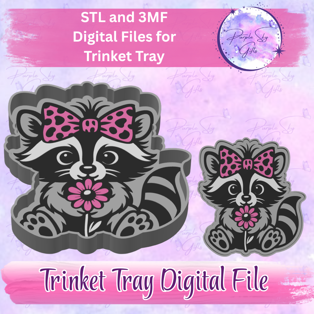 Cute Raccoon Trinket Tray Digital STL and 3MF Files
