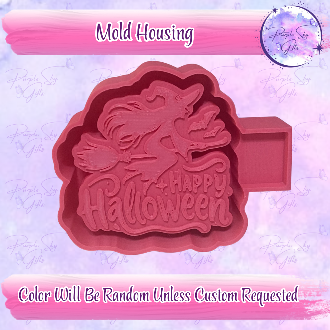Happy Halloween Flying Witch Mold Housing or Silicone Mold