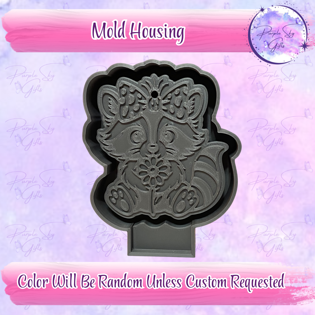 Cute Raccoon with Bow and Flower Mold Housing or Silicone Mold