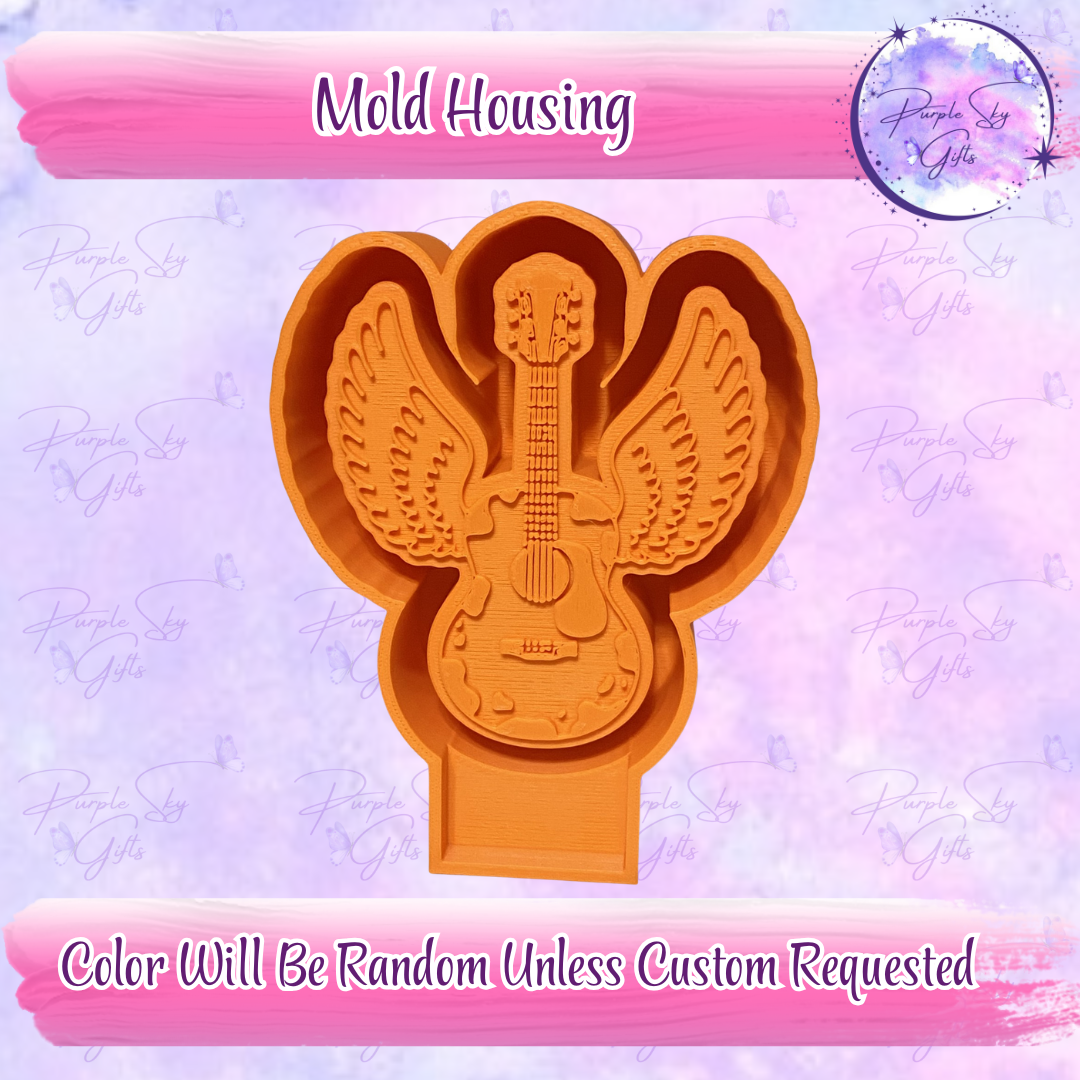 Cow Print Winged Guitar Freshie Housing or Silicone Mold
