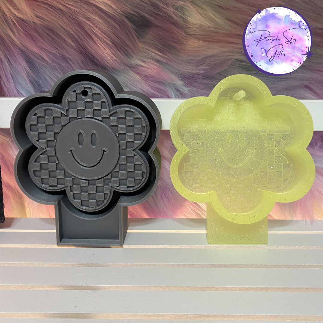 Checkered Print Flower Mold Housing or Silicone Mold