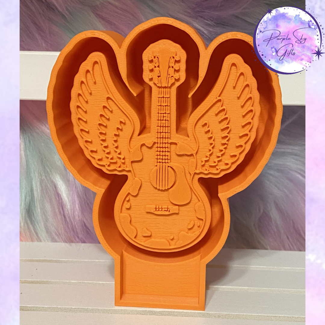 Cow Print Winged Guitar Freshie Housing or Silicone Mold