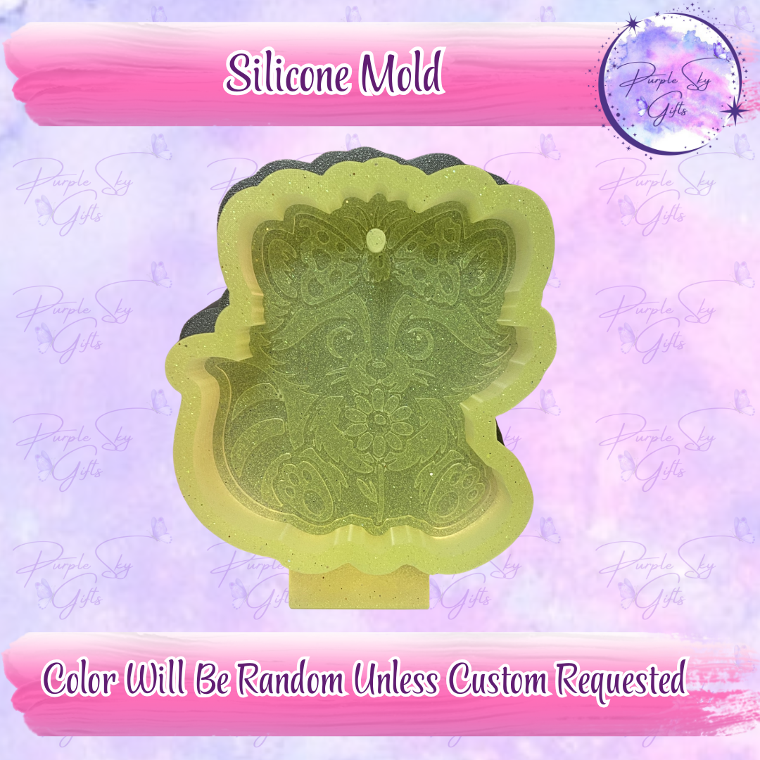 Cute Raccoon with Bow and Flower Mold Housing or Silicone Mold
