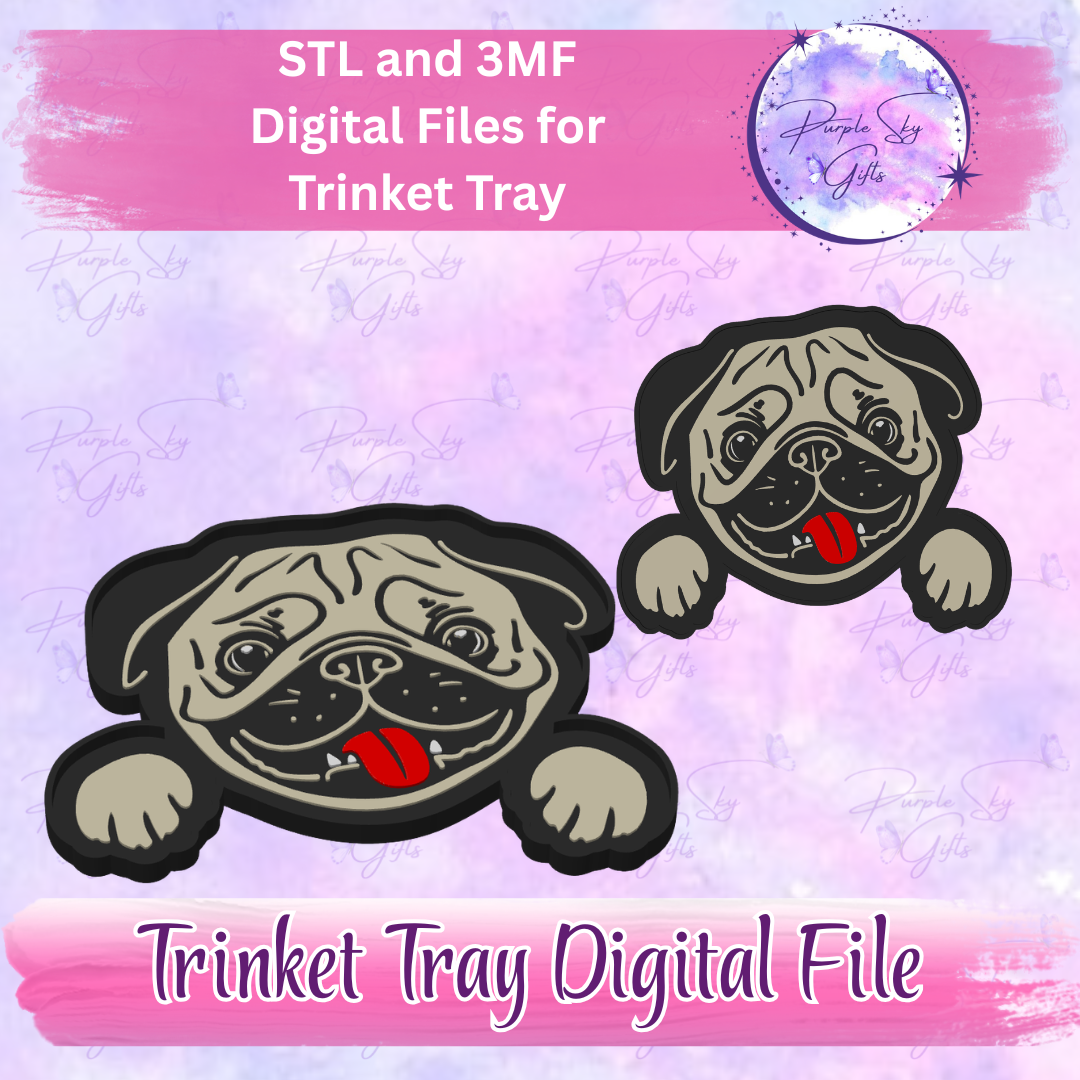 Peeking Pug Trinket Tray Digital STL and 3MF Files