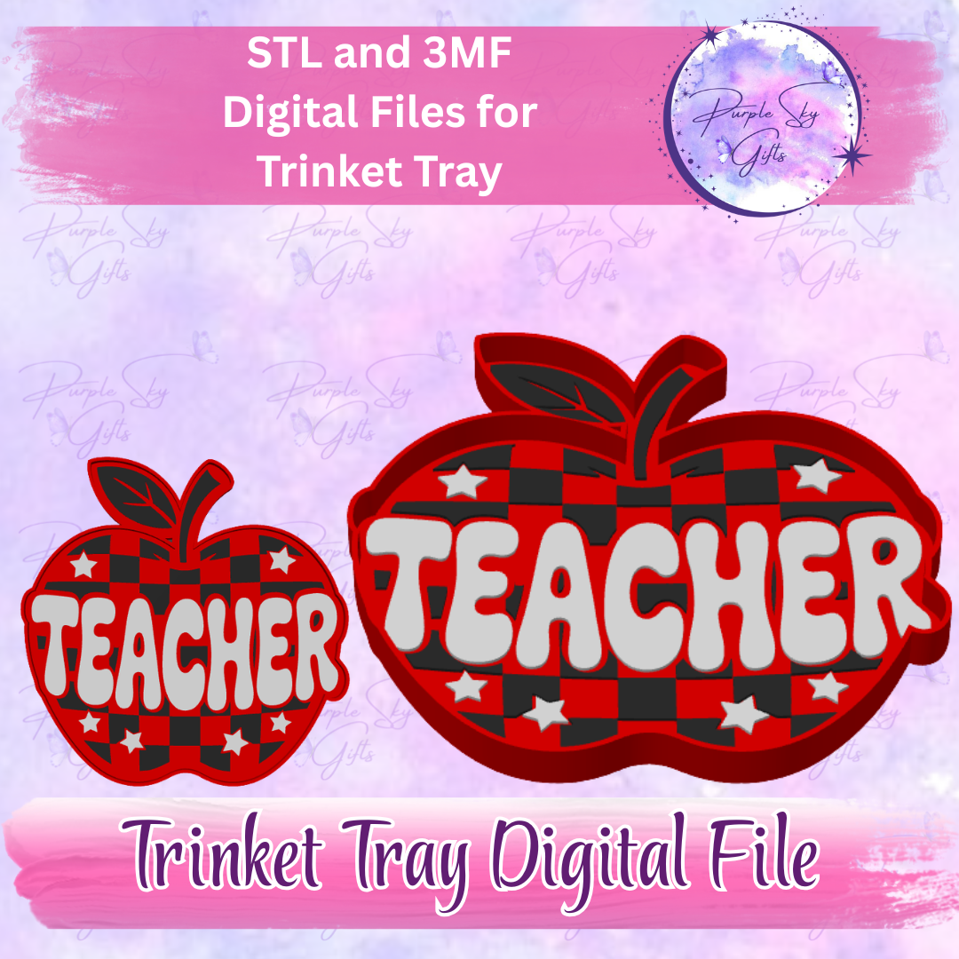 Checkered Print Teacher Apple Trinket Tray Digital STL and 3MF Files