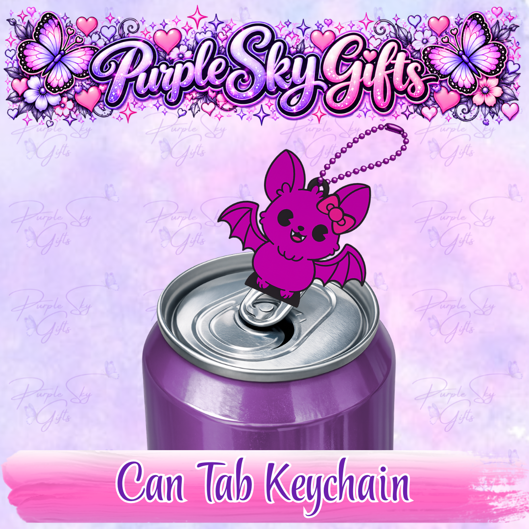 Cute Bat With Bow Drink Can Tab Opener Keychain/Charm with a Random Color Ball Chain