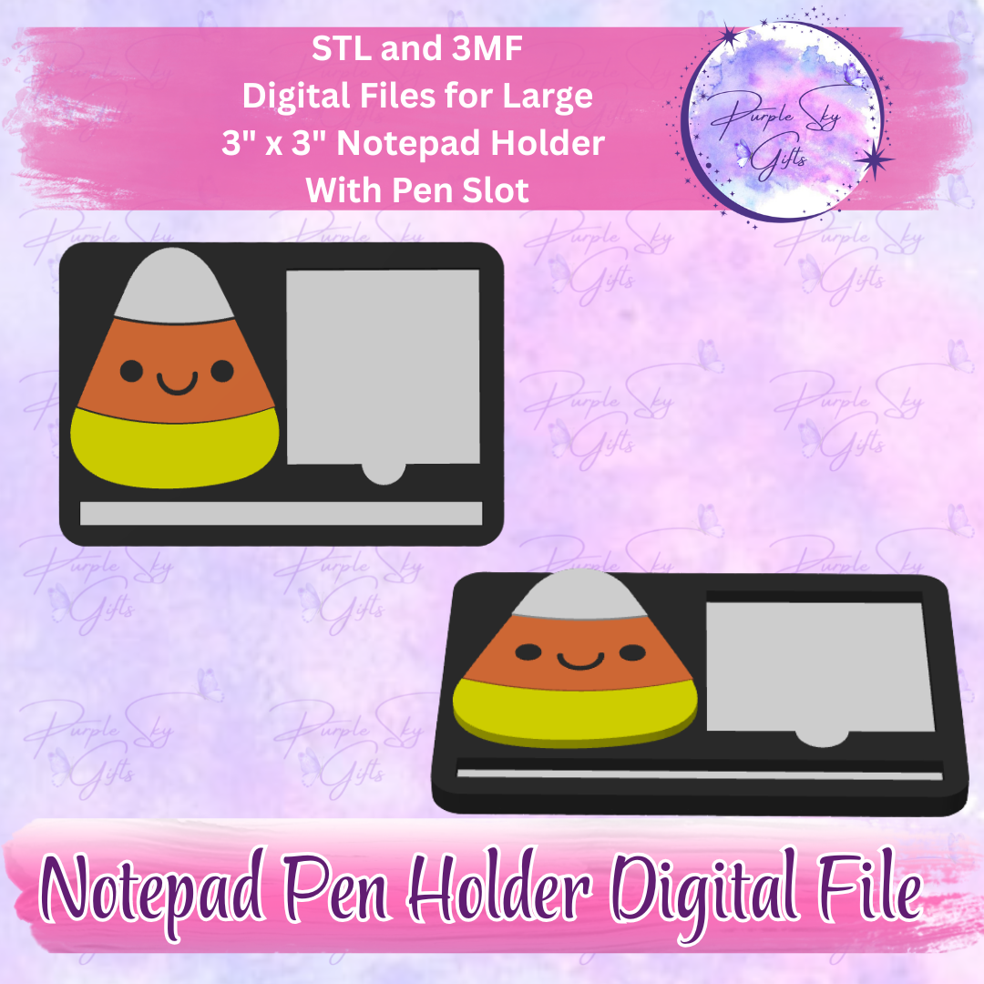 Happy Candy Corn Notepad Holder Digital STL and 3MF Files - Large Design With Pen Holder