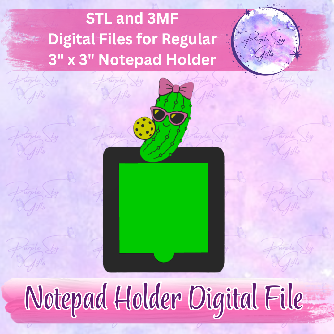Pickleball Pickle Girl Notepad Holder Digital STL and 3MF Files