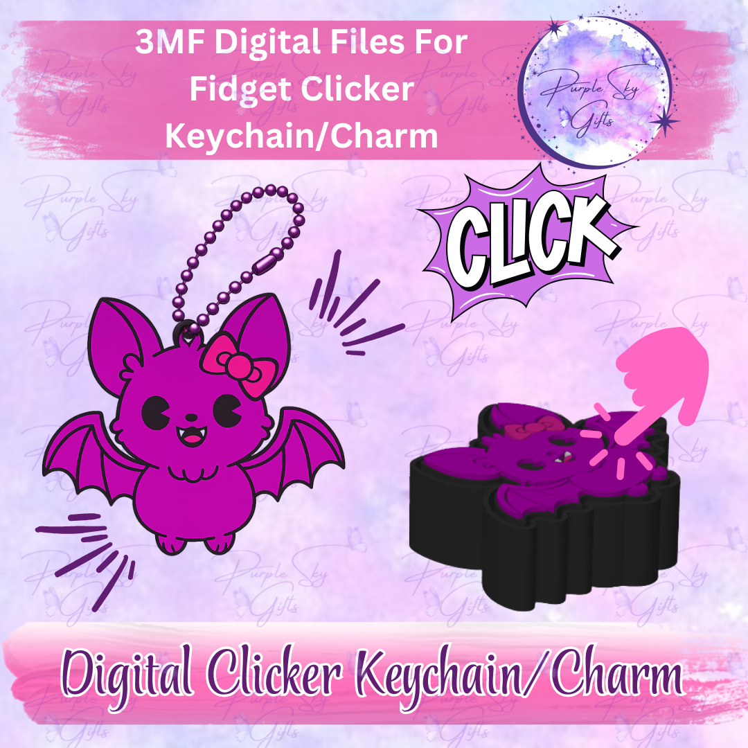 Cute Bat With Bow Fidget Keyboard Clicker Keychain/Charm and Desktop Version 3MF DIGITAL Files