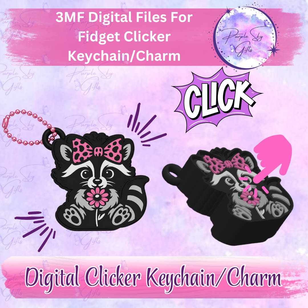 Cute Raccoon Fidget Keyboard Clicker Keychain/Charm and Desktop Version 3MF DIGITAL Files