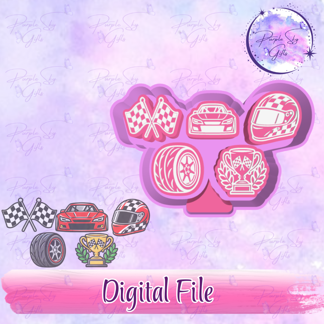 5 pack Racing Themed Freshie Charms Mold Housing STL Digital File