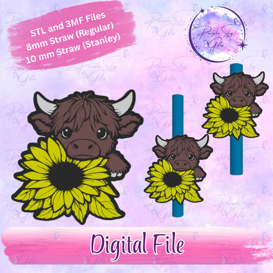 Sunflower Cow 8mm and 10mm STL and 3MF DIGITAL FILES For Straw Topper