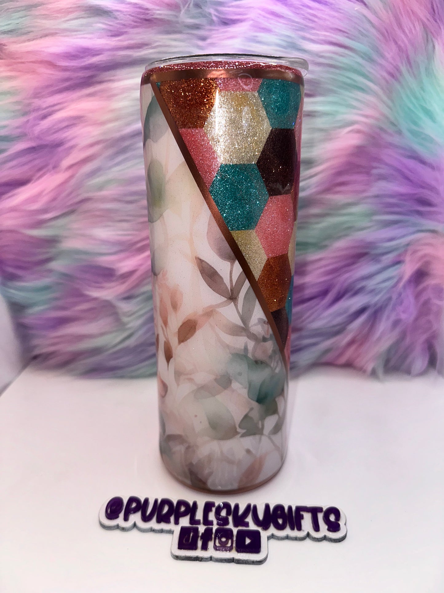 30 oz Soft Floral Print Honeycomb Glitter Tumbler - Ready To Ship
