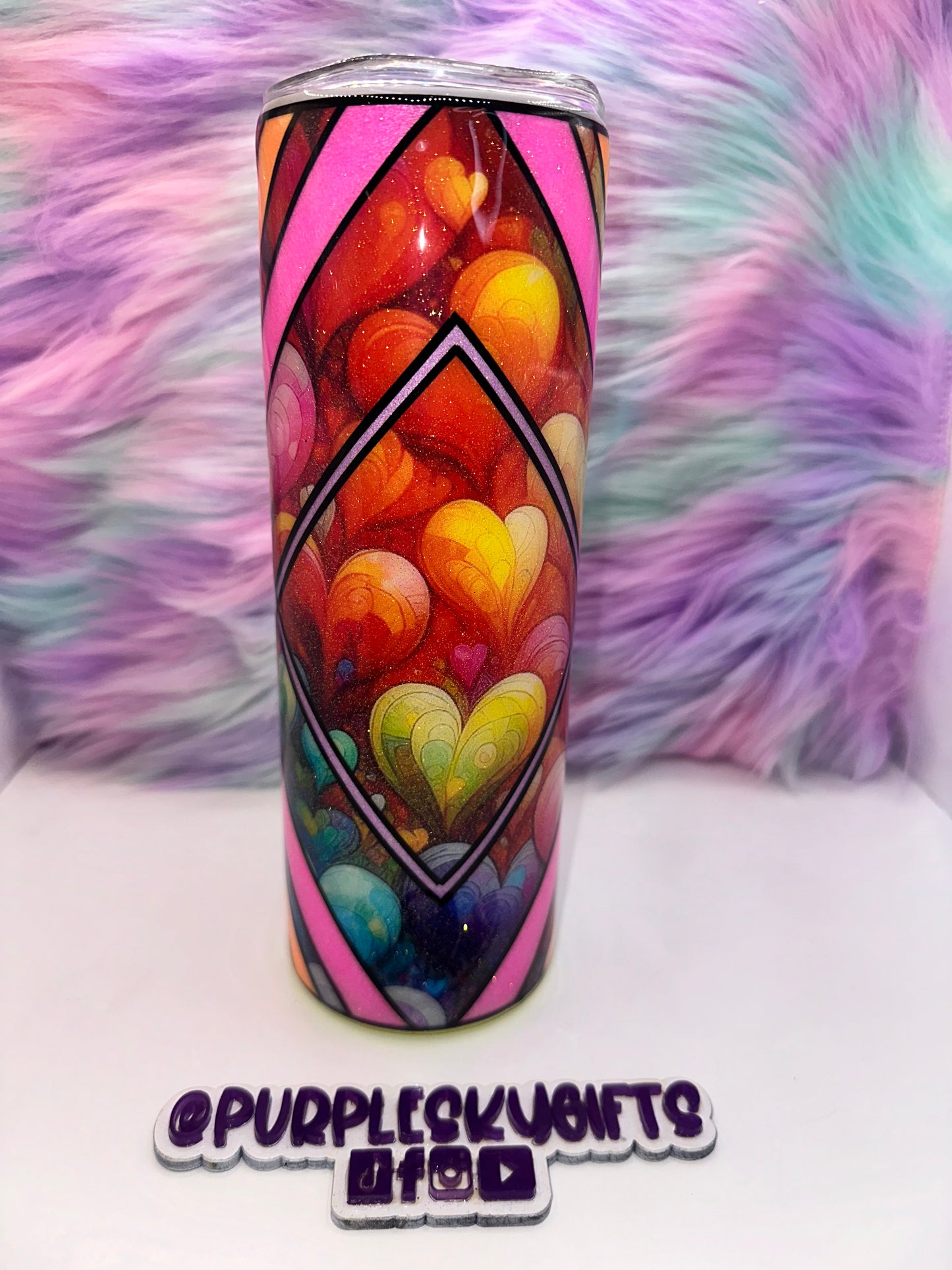 30 oz Colorful Rainbow Hearts Glitter Tumbler - Ready To Ship