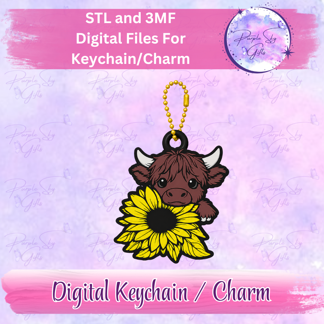 Sunflower Cow Keychain/Charm STL and 3MF Files