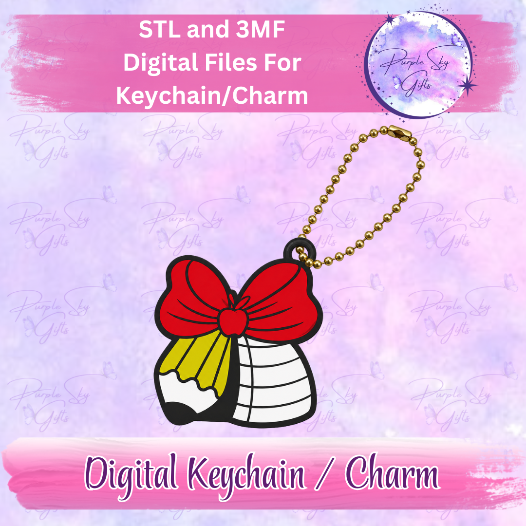 Teacher Apple Pencil Bow Keychain/Charm STL and 3MF Files