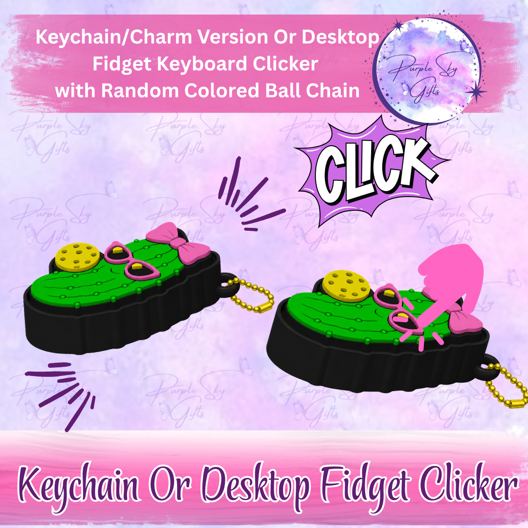 Pickleball Pickle Girl Fidget Keyboard Clicker - Choice of Desktop Style or Keychain/Charm