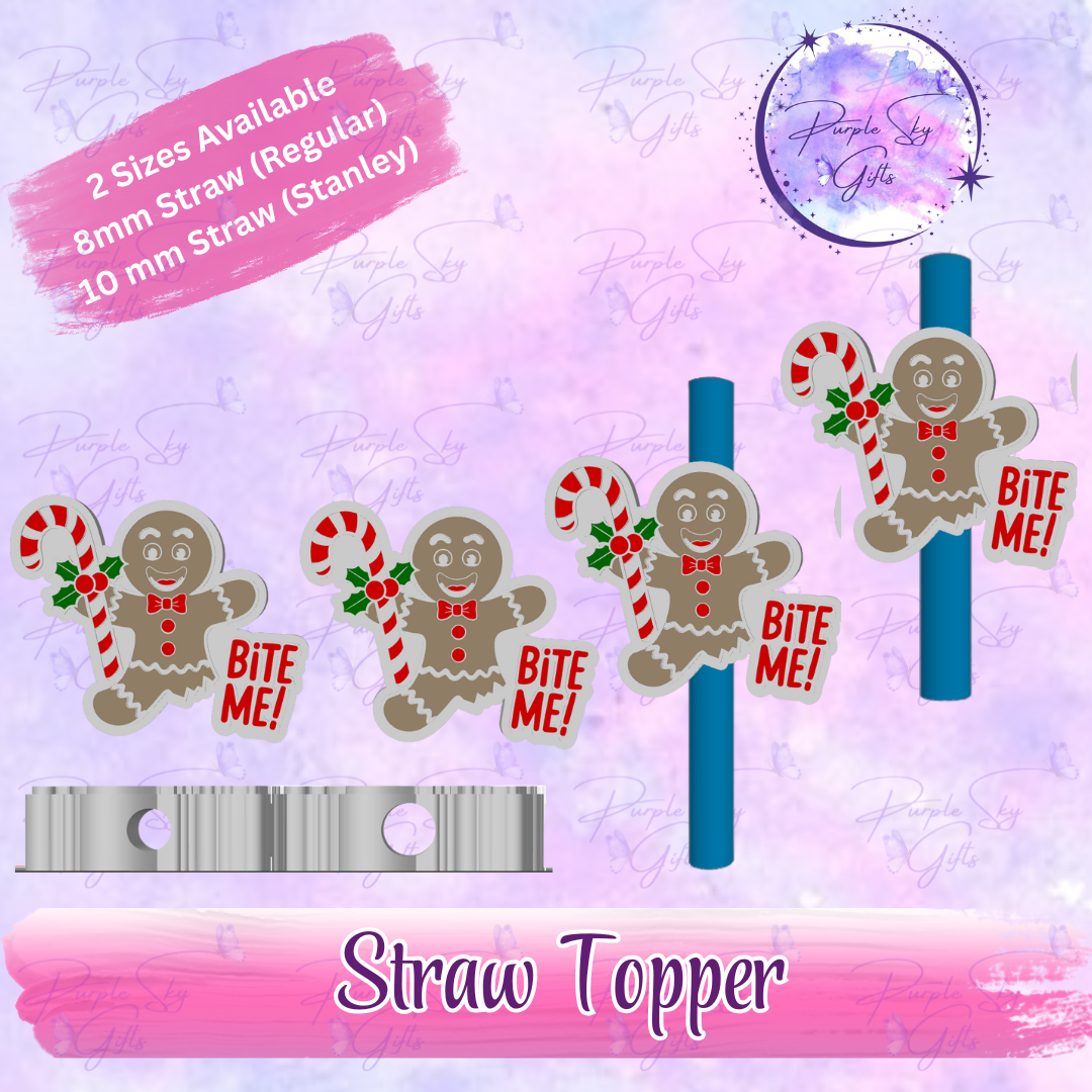 Bite Me Gingerbread Man Straw Topper