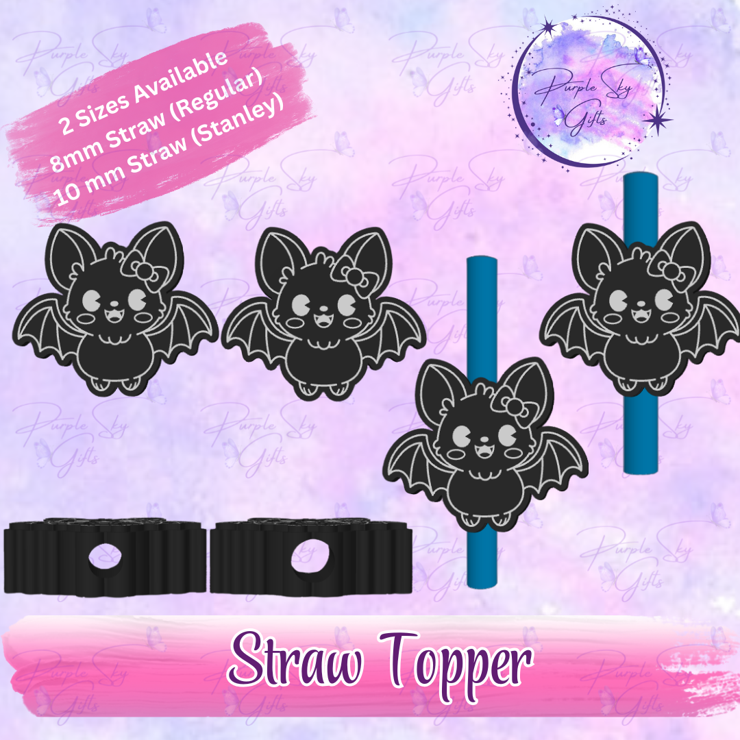 Cute Bat with Bow Straw Topper