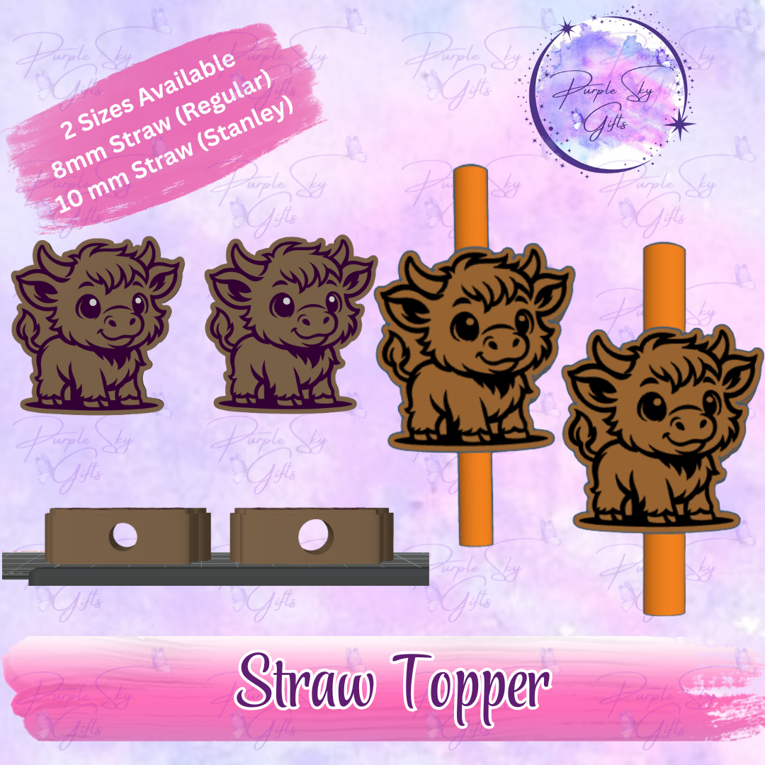 Baby Highland Cow Straw Topper