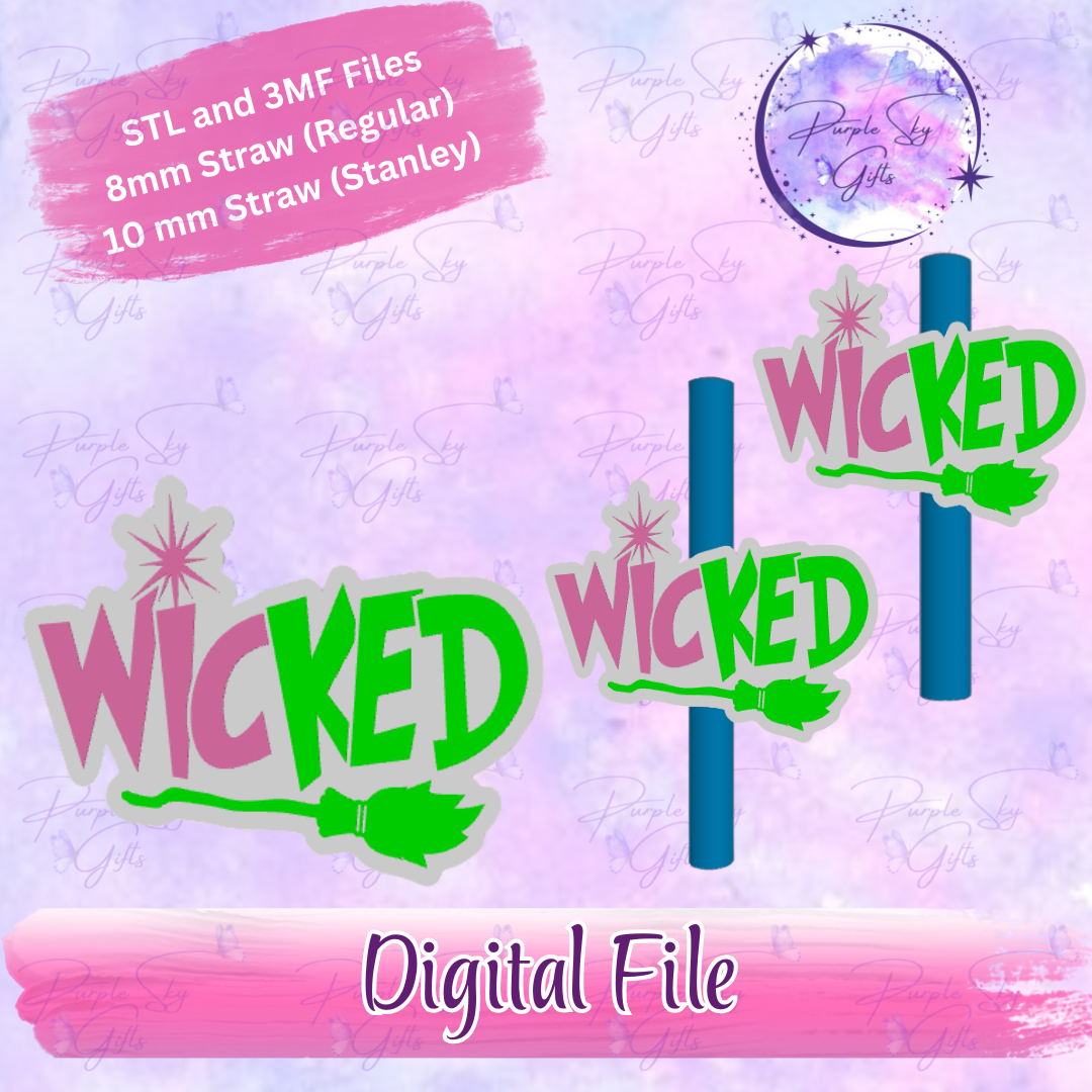 Wicked 8mm and 10mm STL and 3MF DIGITAL FILES For Straw Topper