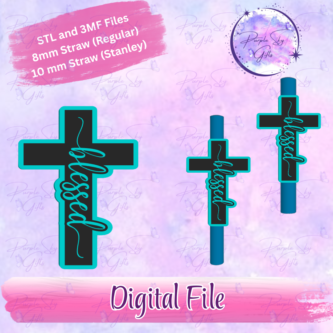 Blessed Cross 8mm and 10mm STL and 3MF DIGITAL FILES For Straw Topper