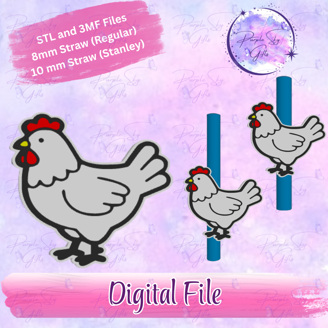 Chicken Hen 8mm and 10mm STL and 3MF DIGITAL FILES For Straw Topper