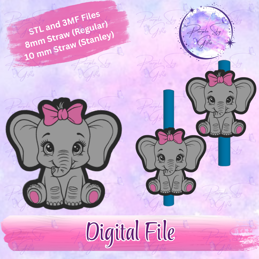 Girl Baby Elephant 8mm and 10mm STL and 3MF DIGITAL FILES For Straw Topper