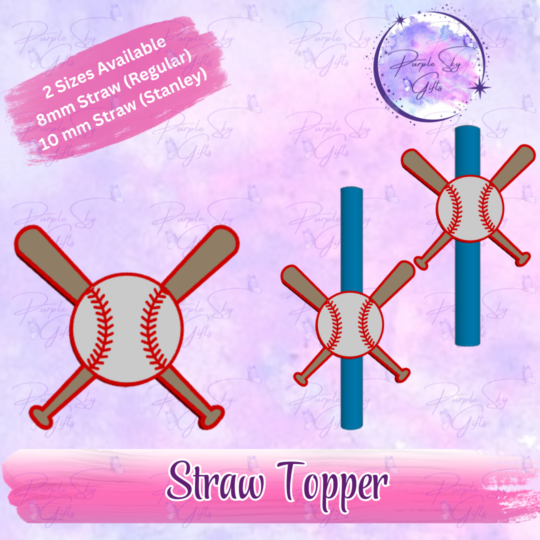 Baseball and Two Bats Straw Topper