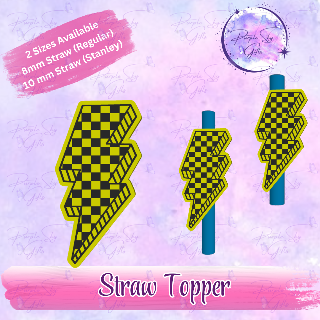 Checkered Print Lightening Bolt Straw Topper